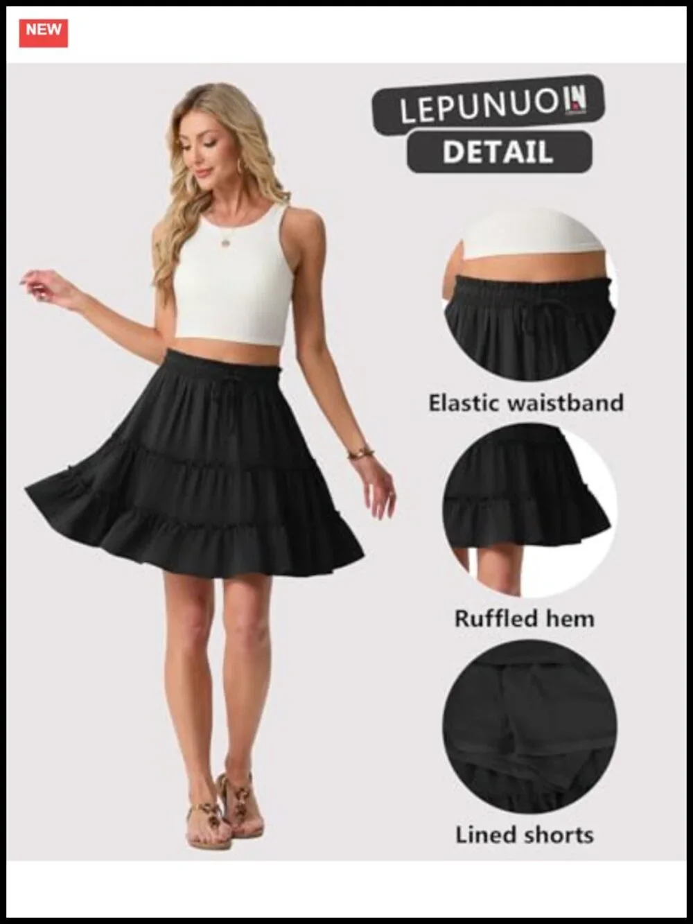 Flowy Ruffle Tiered Skorts for Women with Built-in Shorts and Pockets